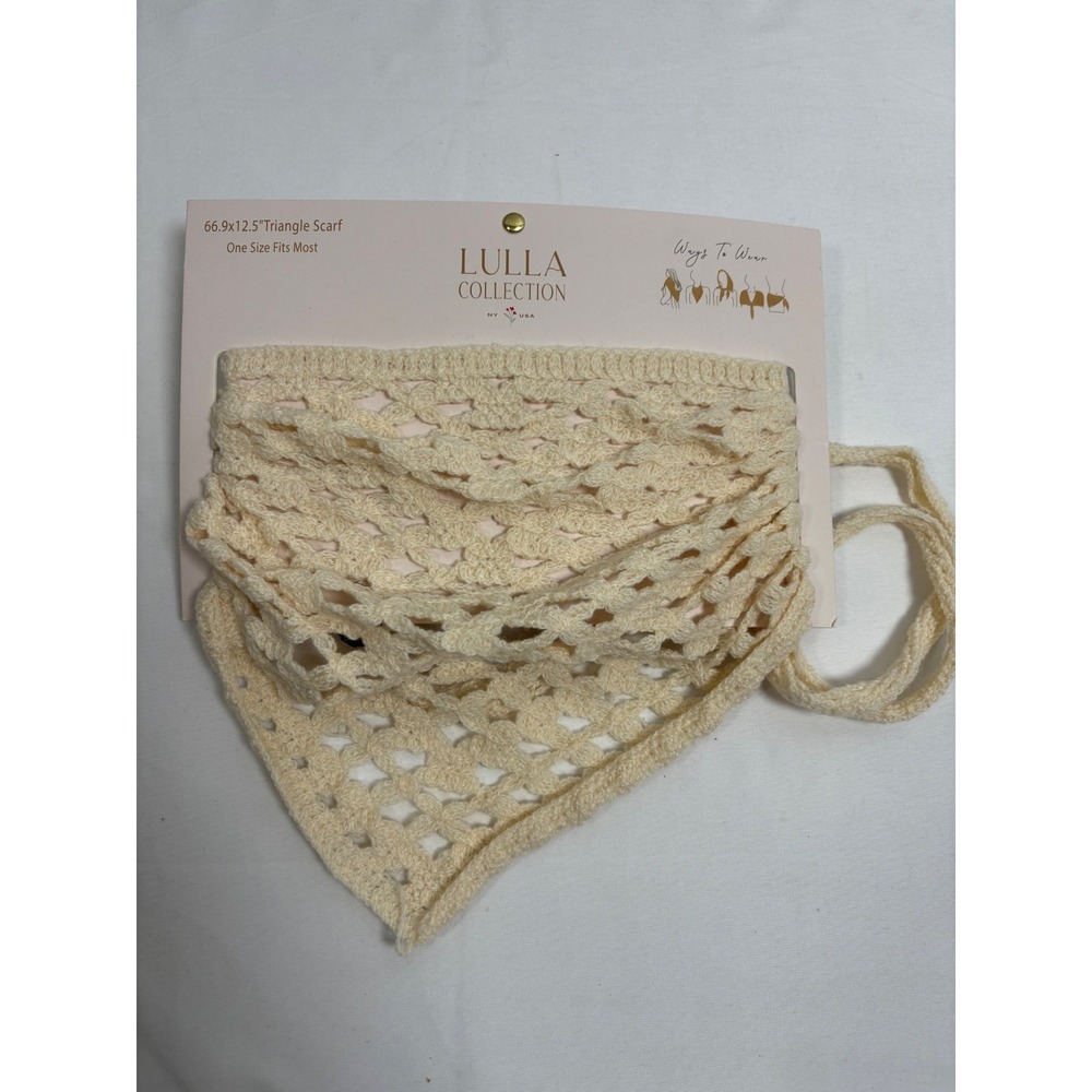 Lulla Collection Cream Crochet Triangle Scarf Multi Way Hair Bandana Wrap NWT